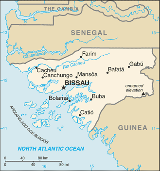 Schematic map of Guinea-Bissau