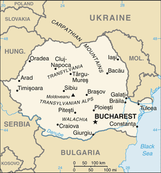 Schematic map of Romania