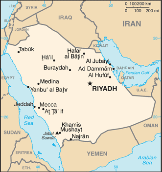 Schematic map of Saudi Arabia