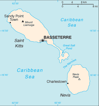 Schematic map of Saint Kitts and Nevis