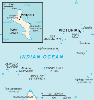 Schematic map of Seychelles