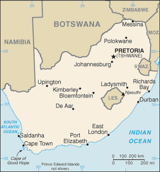 Schematic map of South Africa