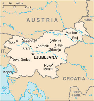 Schematic map of Slovenia