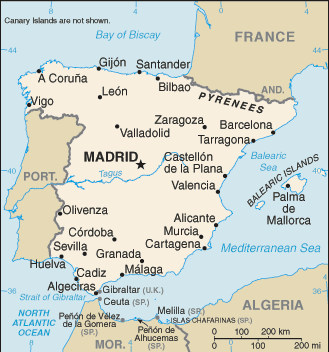 Schematic map of Spain