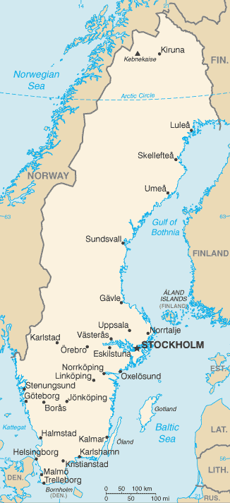 Schematic map of Sweden