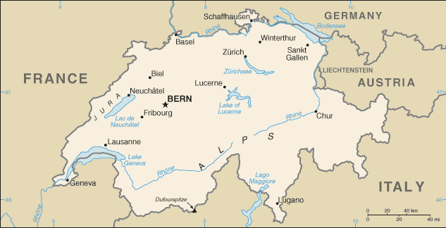 Schematic map of Switzerland