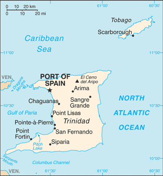 Schematic map of Trinidad and Tobago