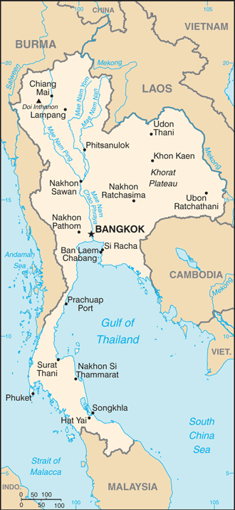Schematic map of Thailand