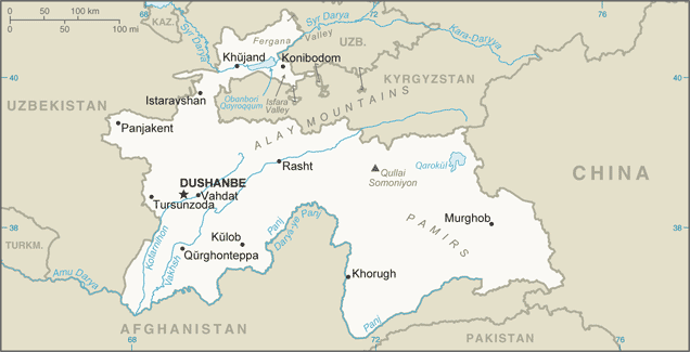 Schematic map of Tajikistan
