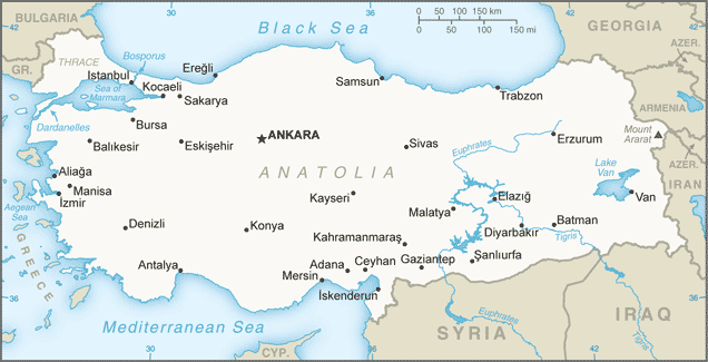 Schematic map of Turkey