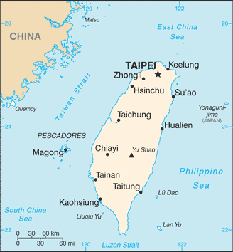 Schematic map of Taiwan