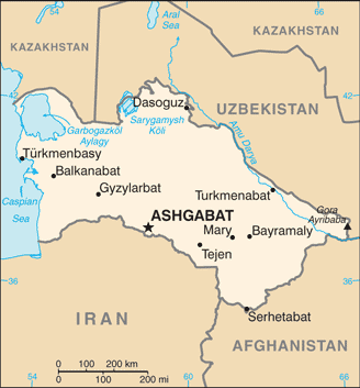 Schematic map of Turkmenistan