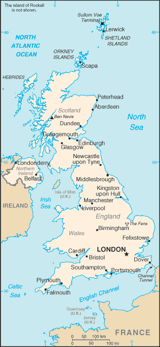 Schematic map of the United Kingdom