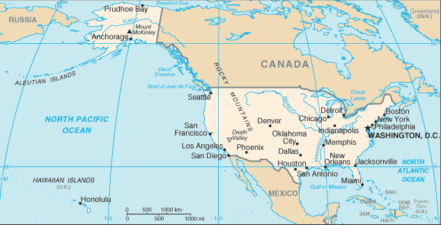 Schematic map of United States (USA)