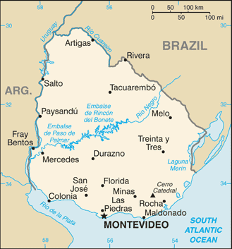 Schematic map of Uruguay