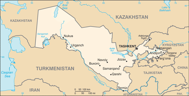 Schematic map of Uzbekistan
