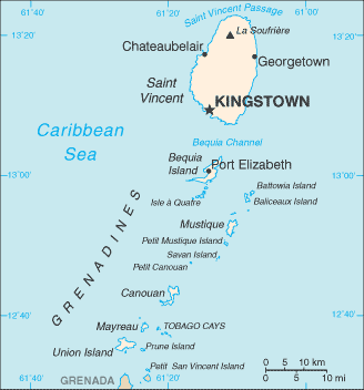 Schematic map of Saint Vincent and the Grenadines