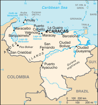 Schematic map of Venezuela