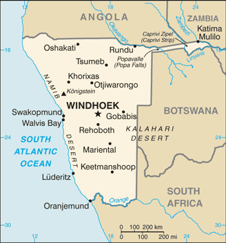 Schematic map of Namibia
