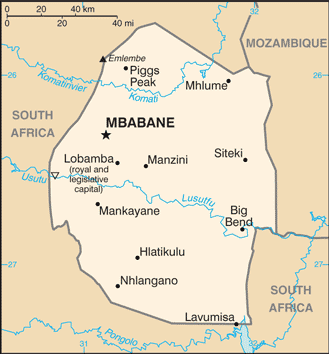 Schematic map of Swaziland
