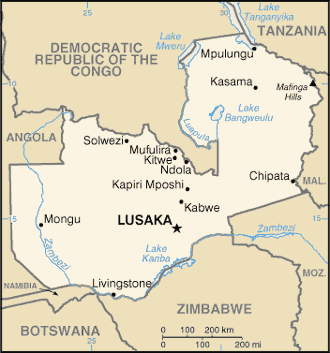 Schematic map of Zambia