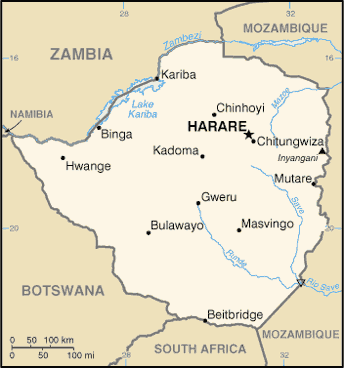 Schematic map of Zimbabwe